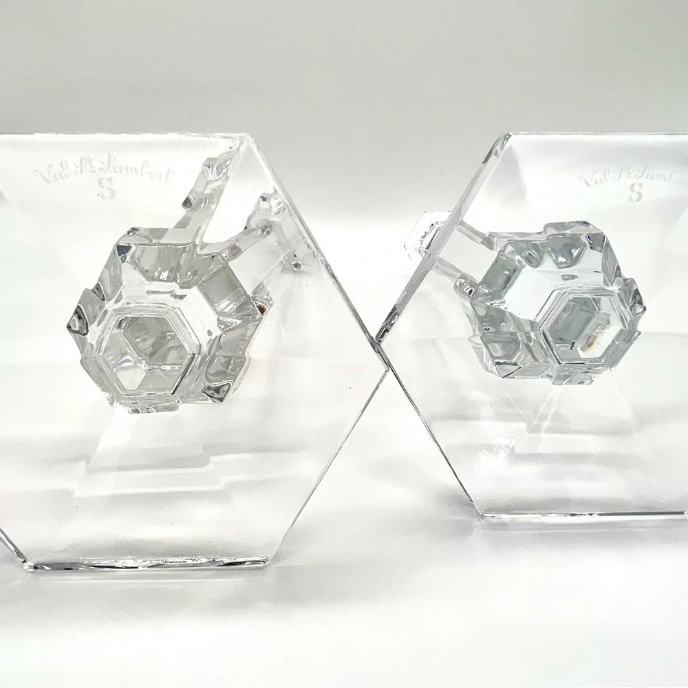 A Set of Two Vintage Val St. Lambert Belgian Crystal Candle Holders